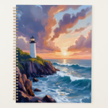 Coucher de soleil du phare côtier | Peinture de l'