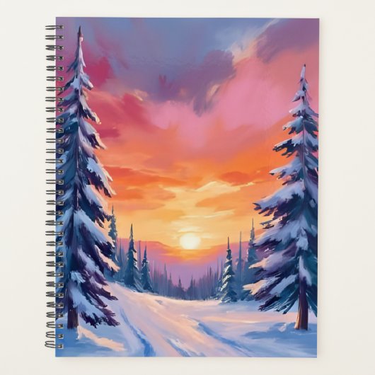 Coucher de soleil enneigé d'hiver | Peinture à l'a (Devant)