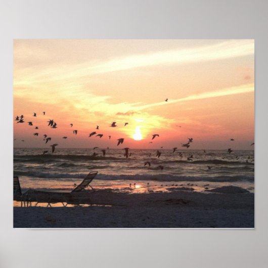 Coucher de soleil et mouettes sur le tableau de l' (Devant)