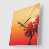 Coucher de soleil et palmiers Horloge murale (Angle)