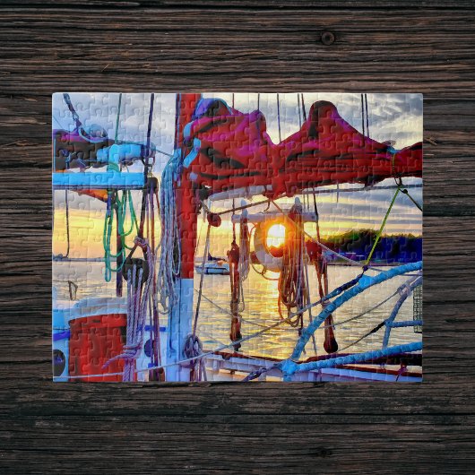 Coucher de soleil et voiliers dans le Puzzle du po