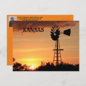 Coucher de soleil Kansas avec carte postale silhou (Devant / Derrière)