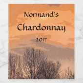 Coucher de soleil orange avec arbres Étiquette à v (Étiquettes simples)