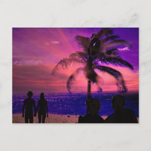 Coucher de soleil romantique sur la plage, carte p