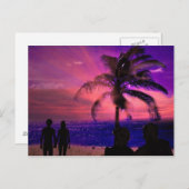 Coucher de soleil romantique sur une plage, carte  (Devant / Derrière)