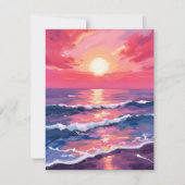Coucher de soleil rose Purple Ocean Waves Carte Wa (Devant)