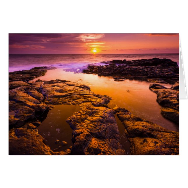 Coucher de soleil sur des bassins de marée, Hawaï (Devant horizontal)