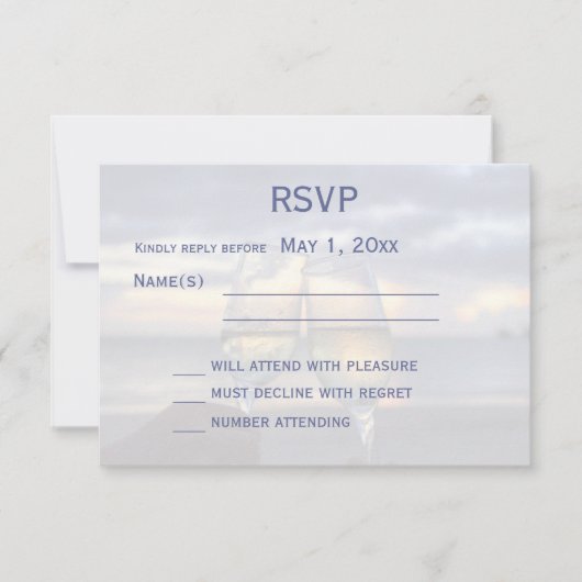 Coucher De Soleil Sur La Carte RSVP Mariage Plage (Devant)