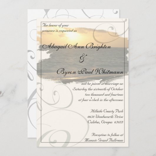 Coucher de soleil sur la plage avec Faire-part de  (Devant / Derrière)