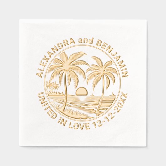 Coucher de soleil sur la plage, couple de mariés s (Recto)