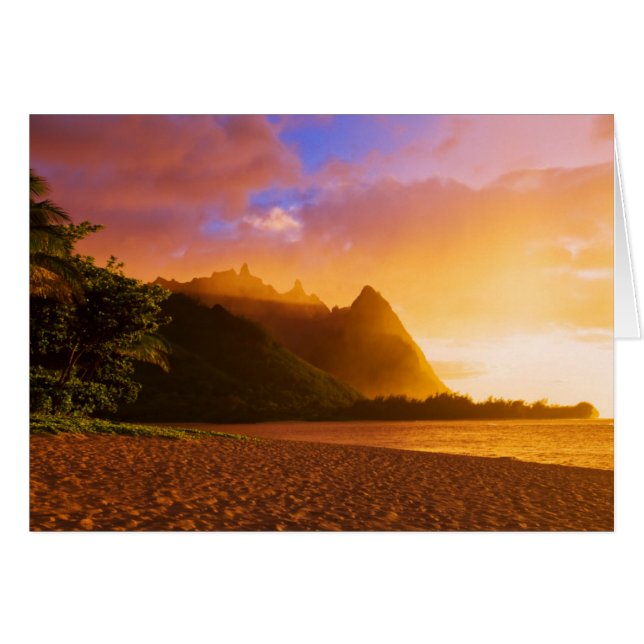 Coucher de soleil sur la plage dorée, Hawaï (Devant horizontal)