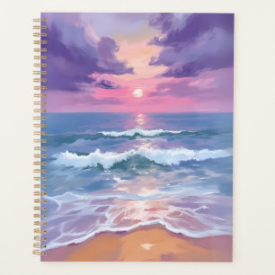 Coucher de soleil sur la plage lavande violet aqua