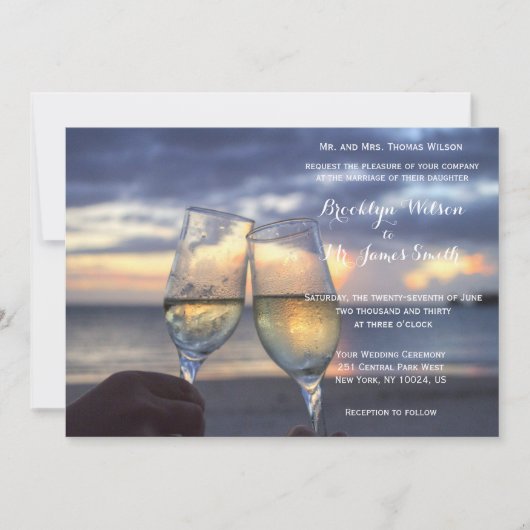 Coucher De Soleil Sur La Plage Mariages Invitation (Devant)