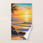 Coucher de soleil sur la plage vivid (Serviette à main)