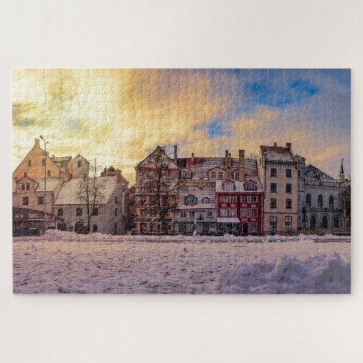 Coucher de soleil sur la rue à Riga Jigsaw Puzzle (Horizontal)