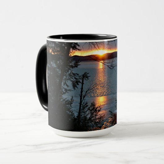 Coucher de soleil sur le lac Forest Café Mug (Devant gauche)