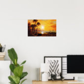 Coucher de soleil tropical avec affiche de bateaux (Bureau à domicile)