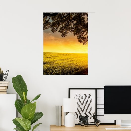 Coucher du soleil dans un paysage rural affiche (Bureau à domicile)