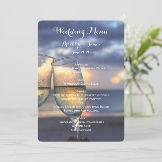 Coucher Du Soleil Sur Le Menu Mariage De Plage (Debout devant)