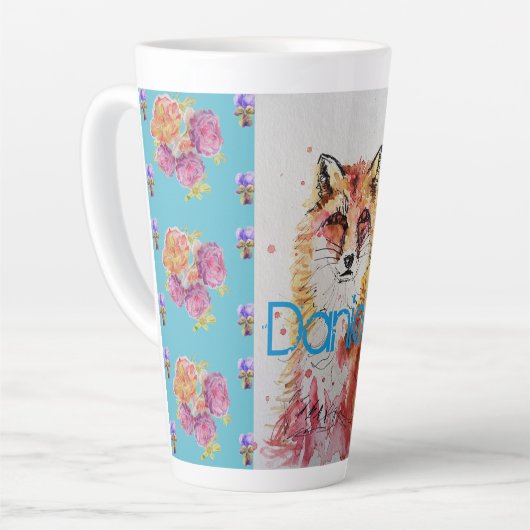 Coucou Red Fox Animal Turquoise Roses Latte Mug (Angle gauche)