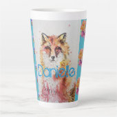Coucou Red Fox Animal Turquoise Roses Latte Mug (Devant)