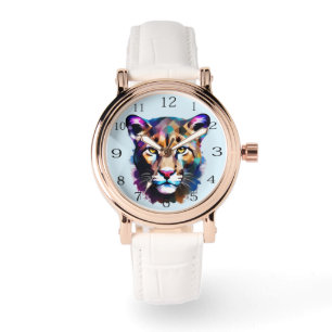 Cougar Color Splash Abstracte kunst, Horloge