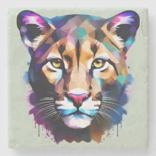 Cougar Color Splash Abstracte kunst, Stenen Onderzetter