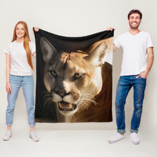 Cougar Face Wildlife Fleece Blanket Deken