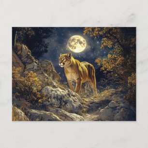 Cougar in de Moonlight Wildlife Art Briefkaart