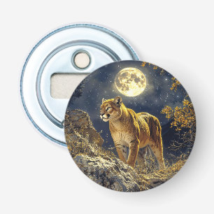 Cougar in de Moonlight Wildlife Art Button Flesopener