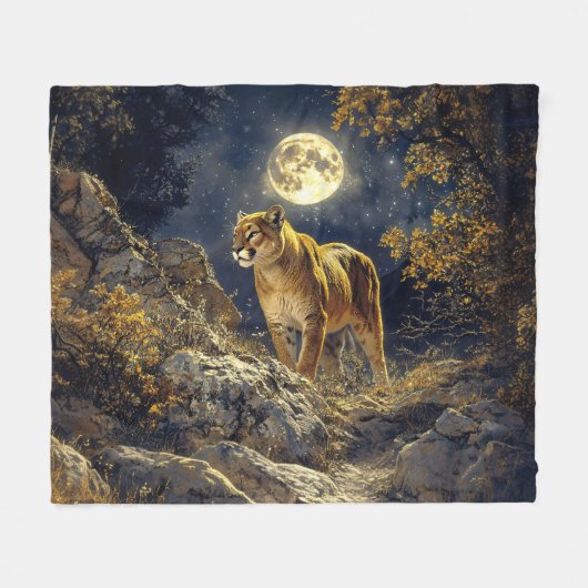 Cougar in de Moonlight Wildlife Art Fleece Deken (Voorkant (Horizontaal))