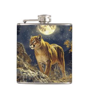 Cougar in de Moonlight Wildlife Art Heupfles