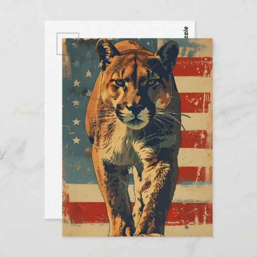 Cougar Mountain lion Amerikaanse vlag Briefkaart (Voorkant / Achterkant)