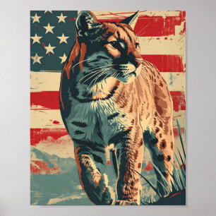 Cougar Mountain Lion Amerikaanse vlag  Poster