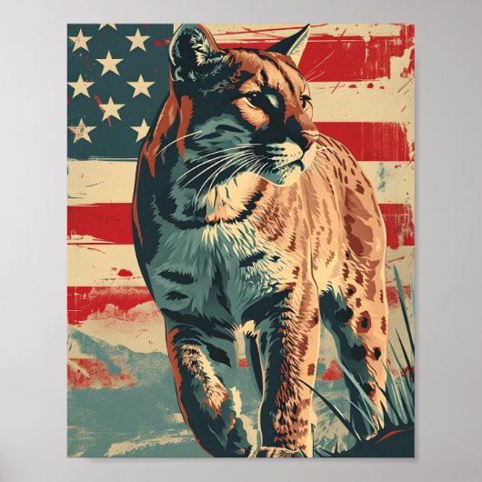 Cougar Mountain Lion Amerikaanse vlag Poster (Voorkant)