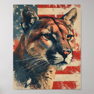 Cougar Mountain lion Amerikaanse vlag  Poster