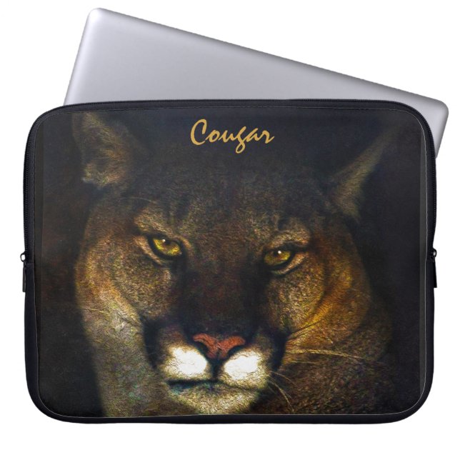 Cougar Mountain Lion Big Cat Art-ontwerp Laptop Sleeve (Voorkant)