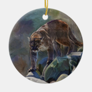 Cougar Mountain Lion grote kat schilderij 5 Keramisch Ornament