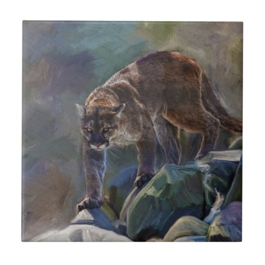 Cougar Mountain Lion grote kat schilderij 5 Tegeltje (Voorkant)