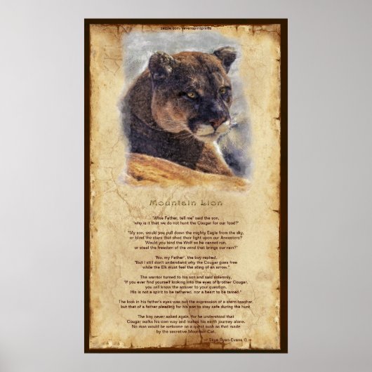 Cougar Mountain Lion Native American Wisdom Poster (Voorkant)