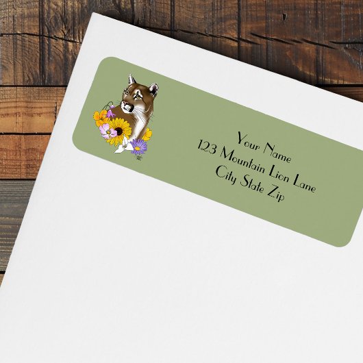 Cougar Mountain Lion Puma Bloemen Etiket