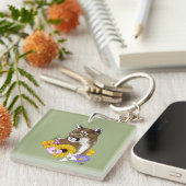 Cougar Mountain Lion Puma Bloemen Sleutelhanger (Voorkant Rechts)