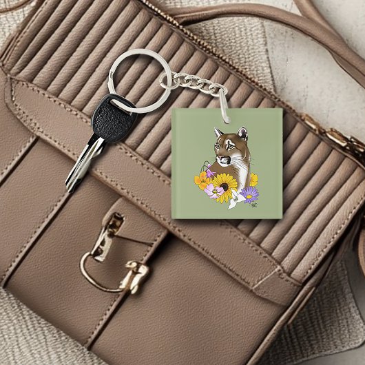 Cougar Mountain Lion Puma Bloemen Sleutelhanger