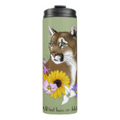 Cougar Mountain Lion Puma Bloemen Thermosbeker (Voorkant)