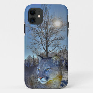 Cougar Mountain Lion & Winter Tree iPhone 11 Hoesje