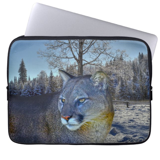 Cougar Mountain Lion & Winter Tree Laptop Sleeve (Voorkant)