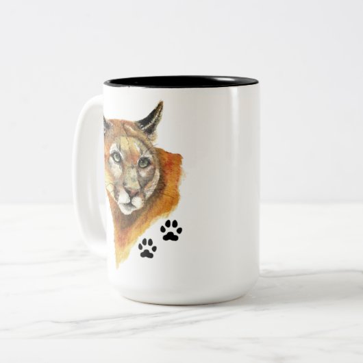 Cougar, Puma, Mountain Lion Animal Tracvel M Tweekleurige Koffiemok (Voorkant links)