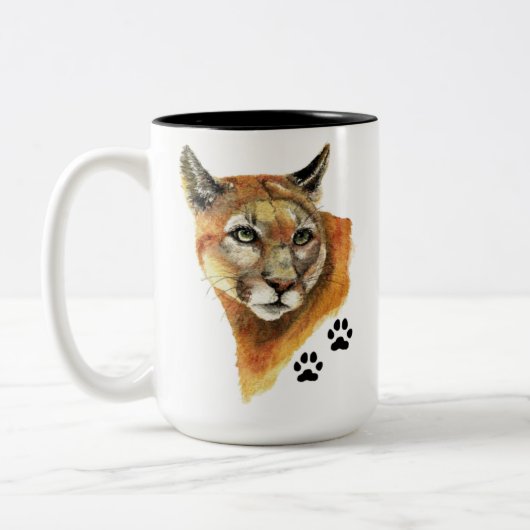 Cougar, Puma, Mountain Lion Animal Tracvel M Tweekleurige Koffiemok (Links)
