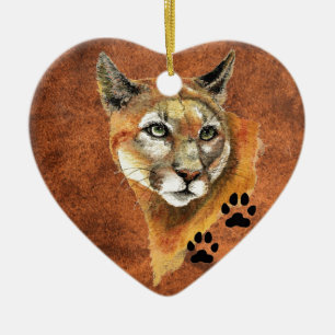 Cougar, Puma, Mountain Lion met kerstversiering Keramisch Ornament