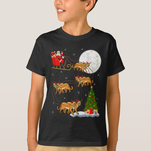 Cougar Santa Sleigh Flying Funny Magical Christmas T-shirt (Voorkant)